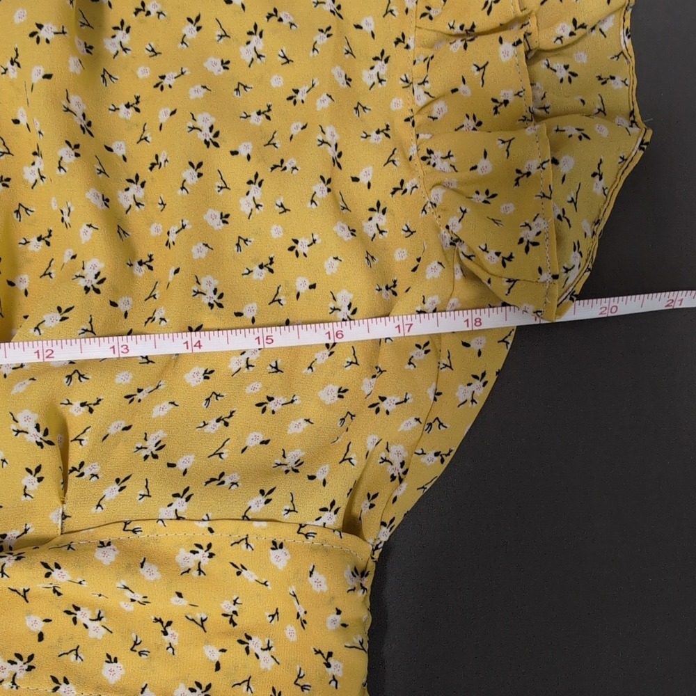 Max Studio Yellow Floral Short Ruffle Sleeve Smocked Sundress Boho LP - Picture 14 of 16